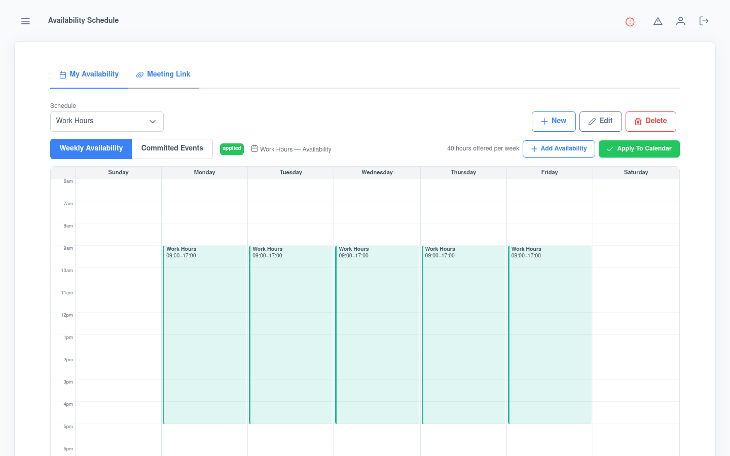 Availability schedule